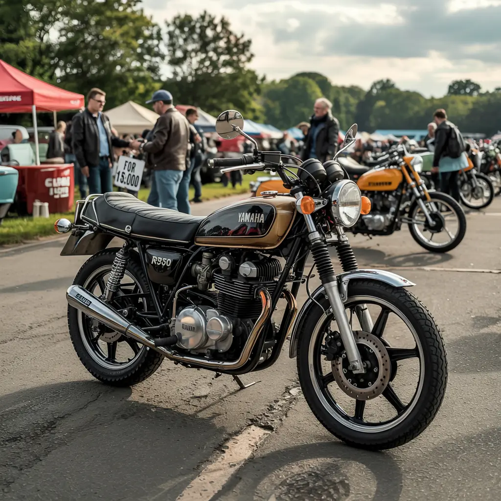 Yamaha RD350 re launch icon shining bright at a rally